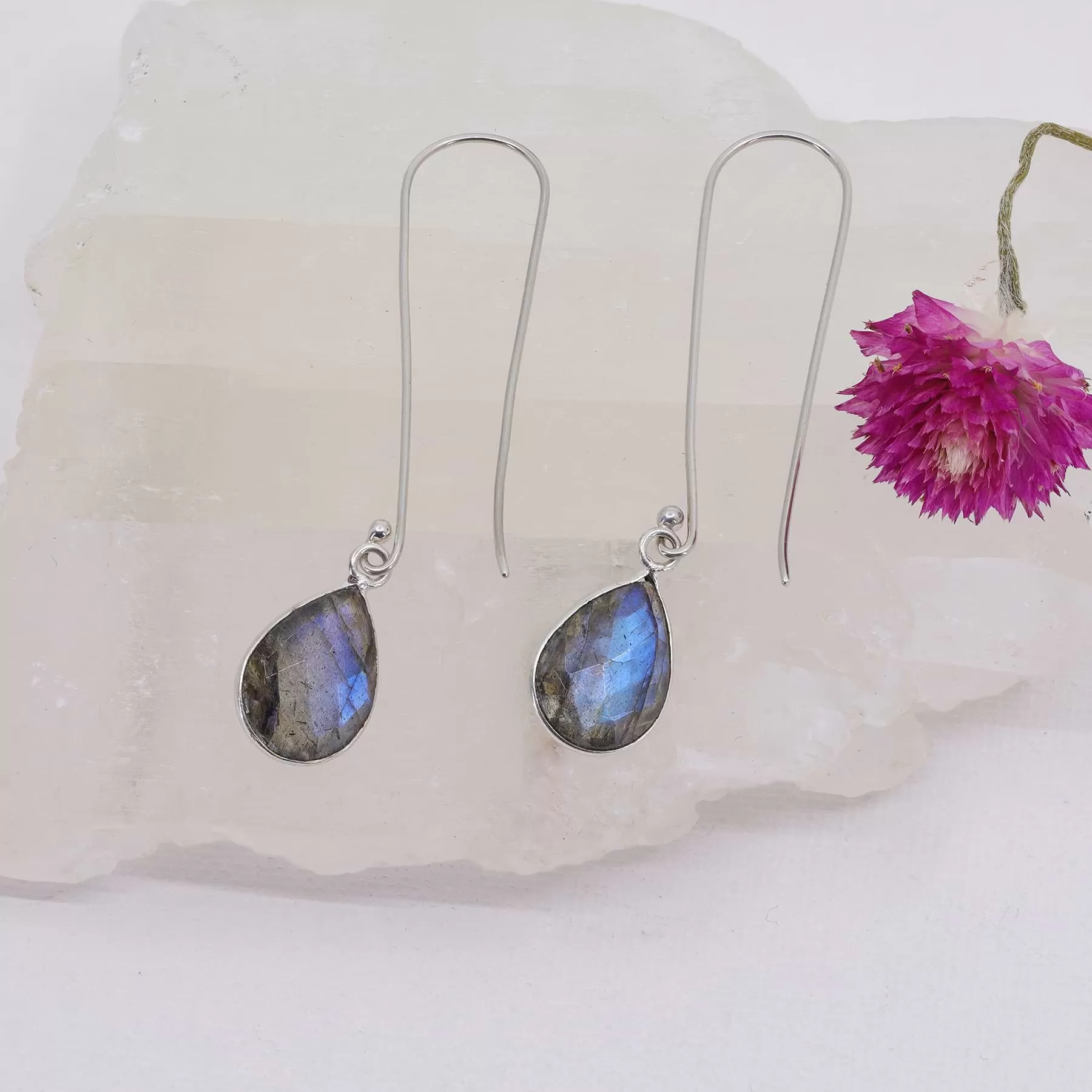 Brunswick - Long Labradorite Sterling Silver Earrings