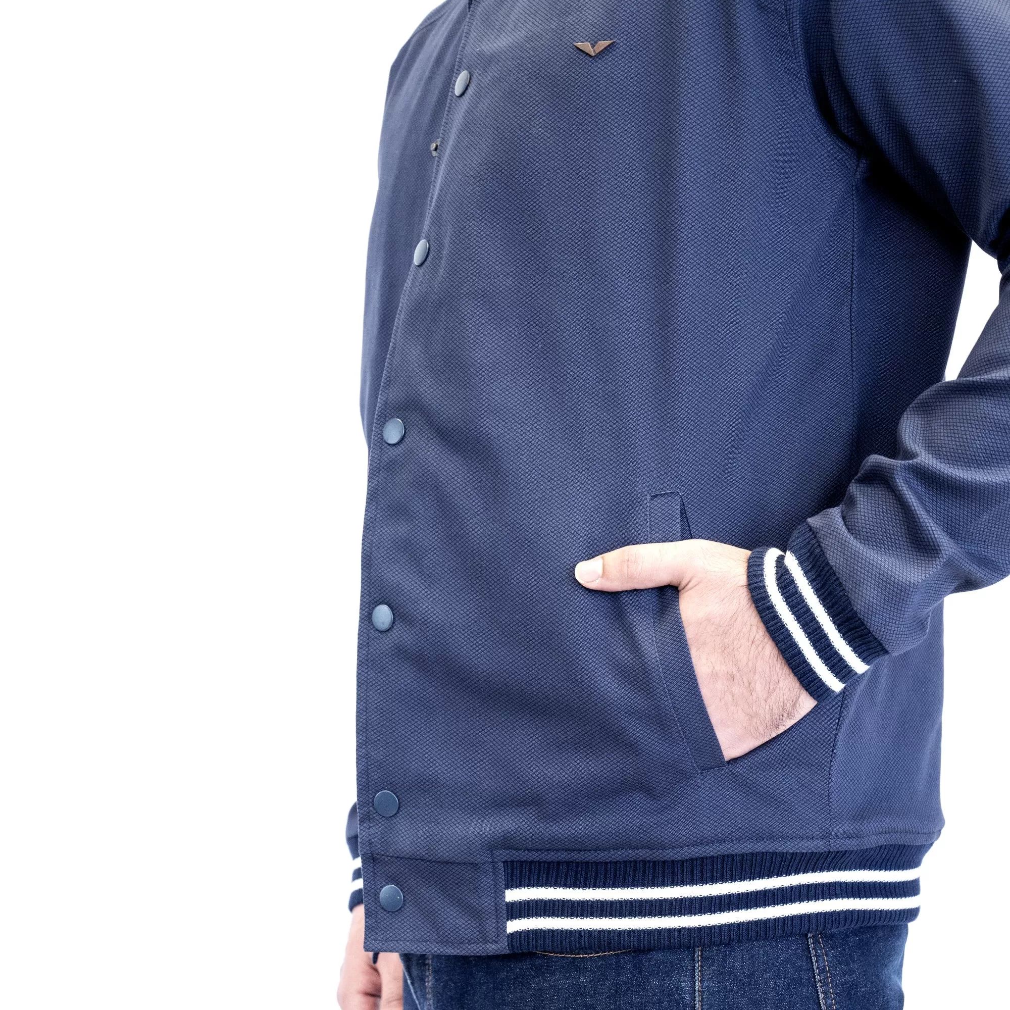 Buttoned Navy Varsity Jacket