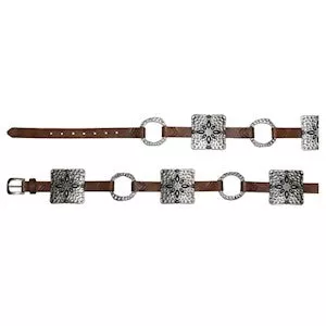 CATCHFLY LADIES BELT BROWN STRAP W/OLD SILVER CONCHOS