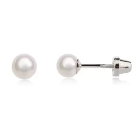 Cherished Moments Sterling Silver Child's Freshwater White Pearl Earrings with Screw Back