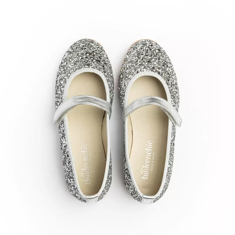 Classic Glitter Mary Janes in Silver