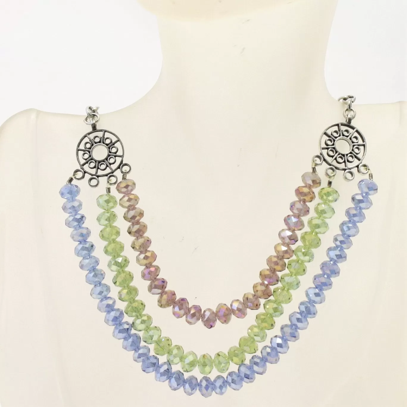 Colorful Crystal Three Strand Necklace