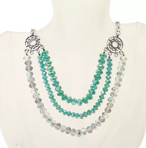 Colorful Crystal Three Strand Necklace