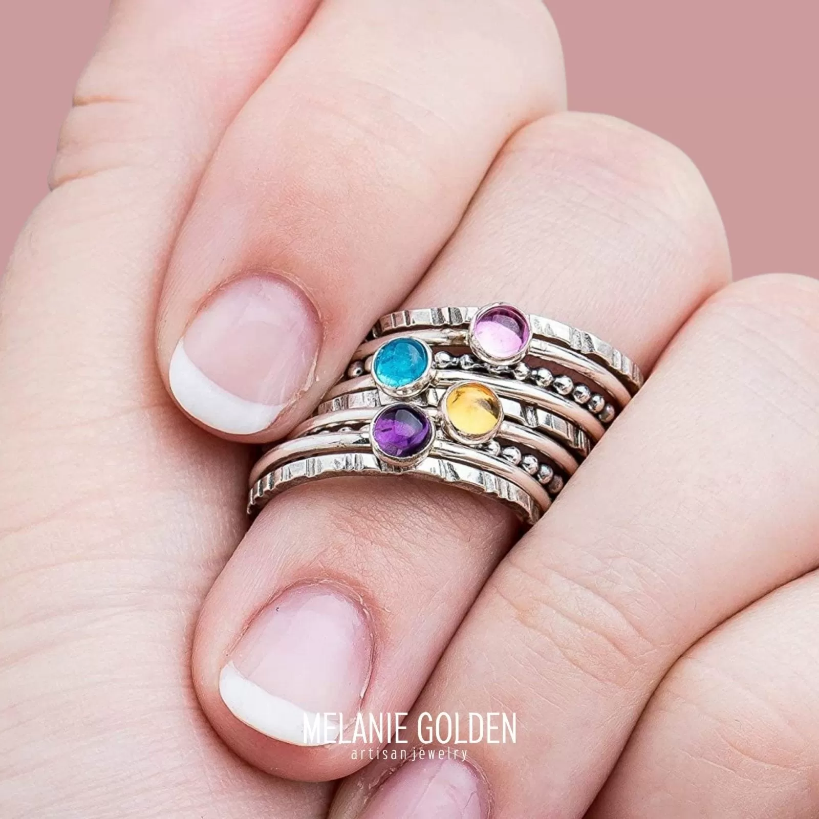 Colorful Stacking Gemstone Rings Set Of 9