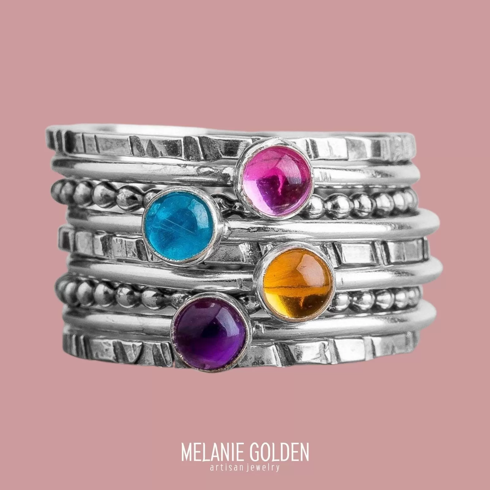 Colorful Stacking Gemstone Rings Set Of 9