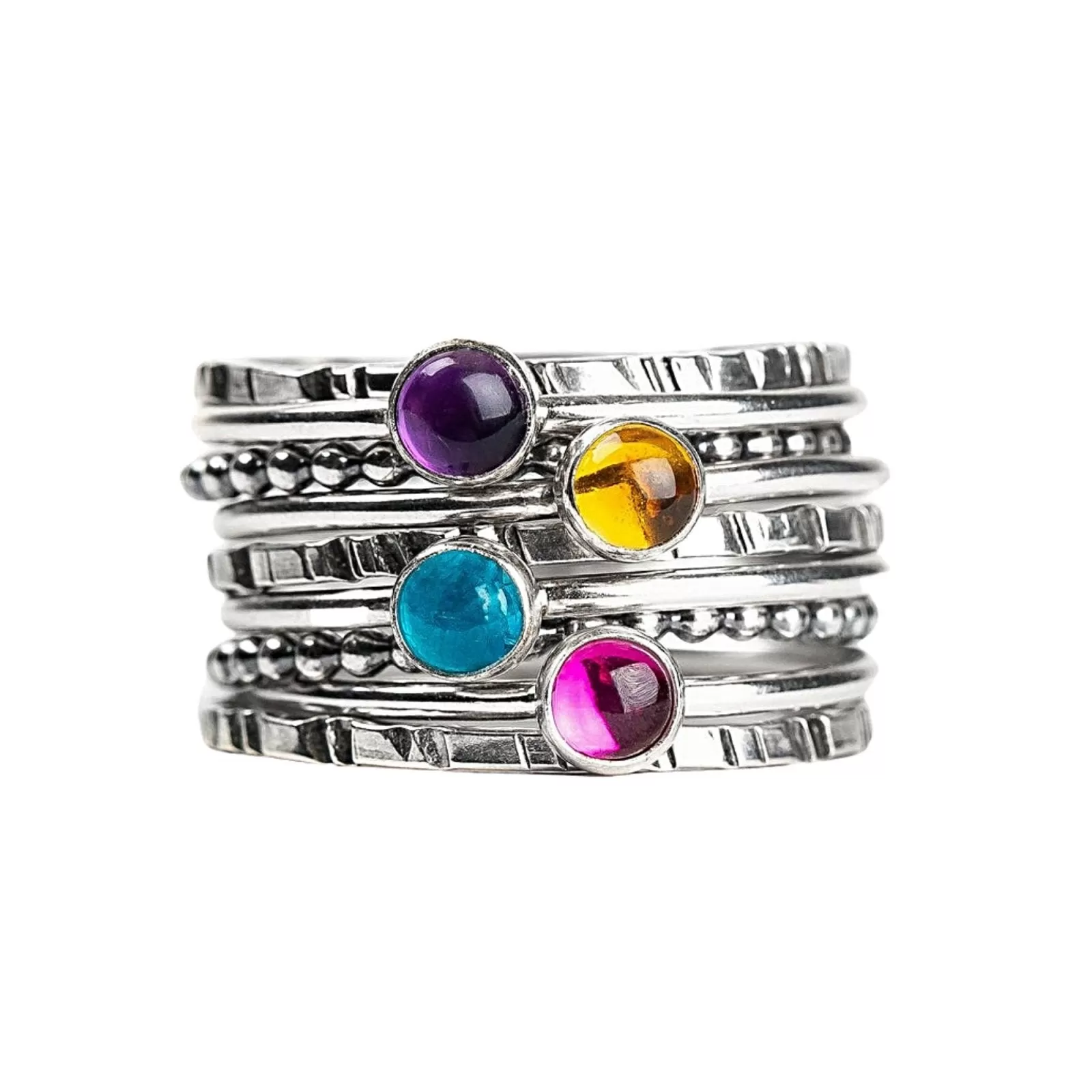 Colorful Stacking Gemstone Rings Set Of 9