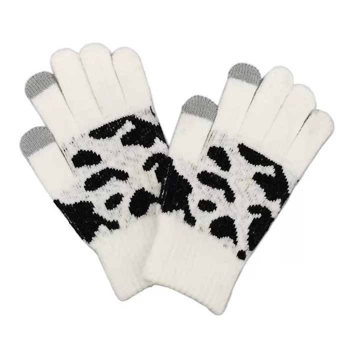 Cozy Cow Patterned Knit Smart Gloves