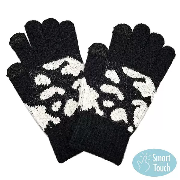 Cozy Cow Patterned Knit Smart Gloves