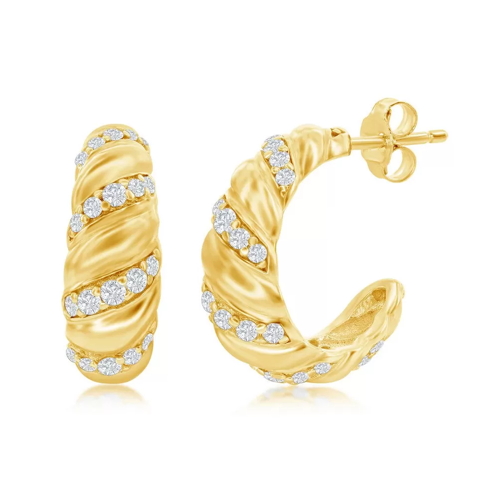 Croissant and CZ Hoop Earrings - Gold Plated