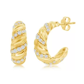 Croissant and CZ Hoop Earrings - Gold Plated