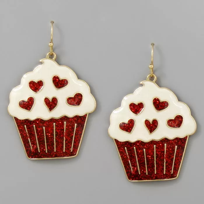 Cupcake With Heart Enamel Drop Earrings