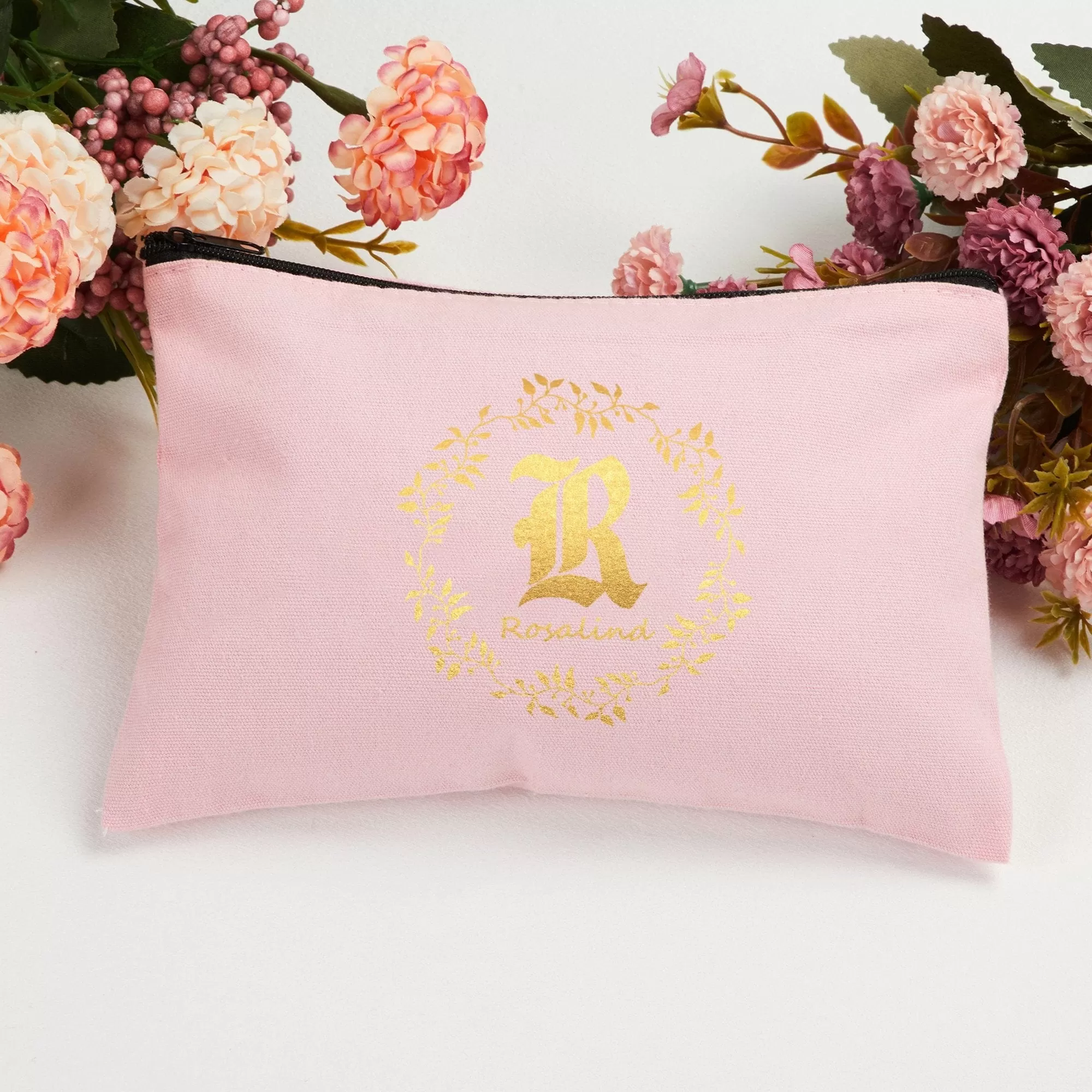 Custom Name Wreath Makeup Bag Toiletry Bag Bridesmaid Proposal Custom Clutch