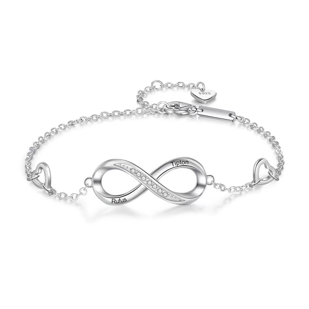 Customized Name Engraved Bracelet for Women Personalized 925 Sterling Silver Infinity Bracelet Promise Gift for Her