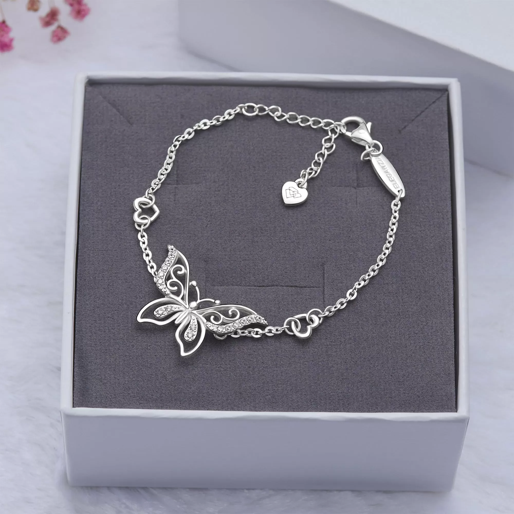 CZ Butterfly Bracelet Silver Chain Bracelet