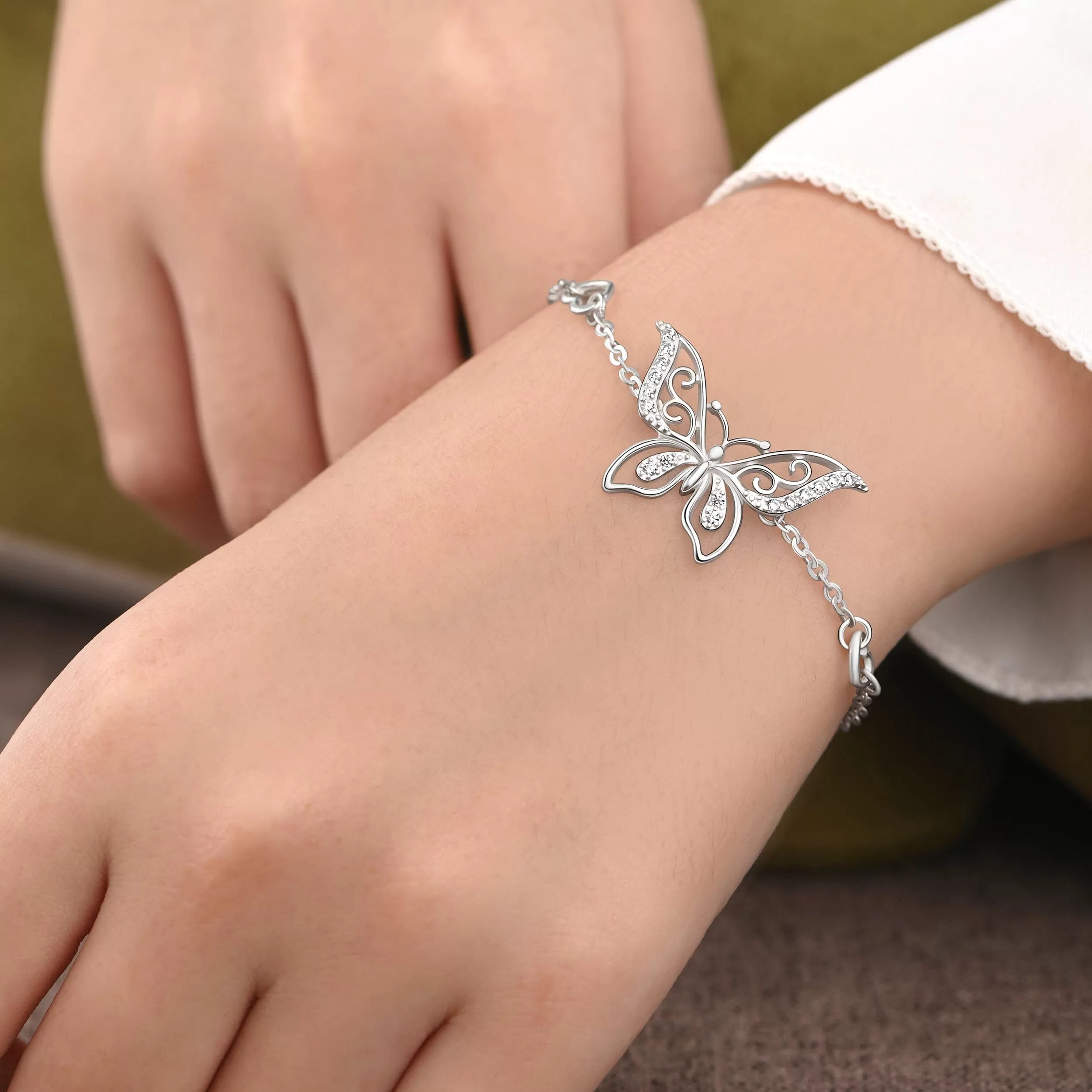 CZ Butterfly Bracelet Silver Chain Bracelet