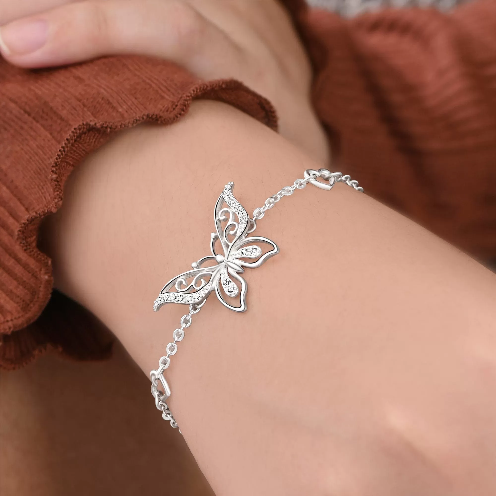 CZ Butterfly Bracelet Silver Chain Bracelet