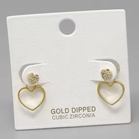 CZ Pave Heart Gold Dipped Ear Jackets