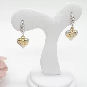 Dangling Heart White Huggies Earrings