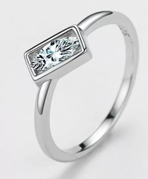 Dazzling Clear Rectangle Silver Ring