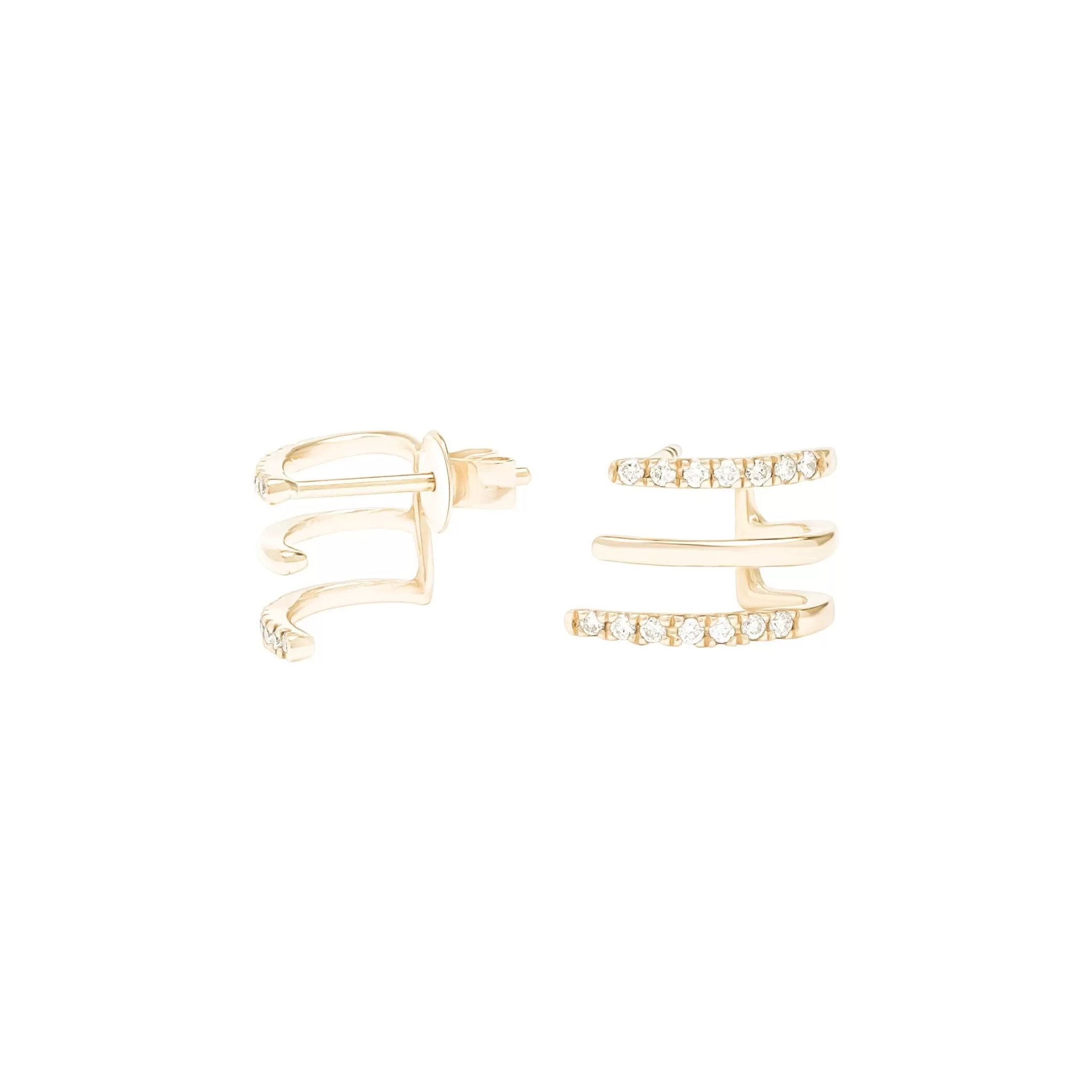 Diamond Triple Huggie Illusion Stud Earrings