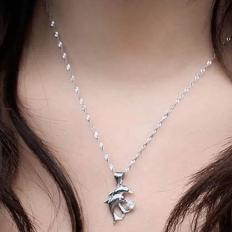 Dolphin Dance Dainty Rhinestone Necklace