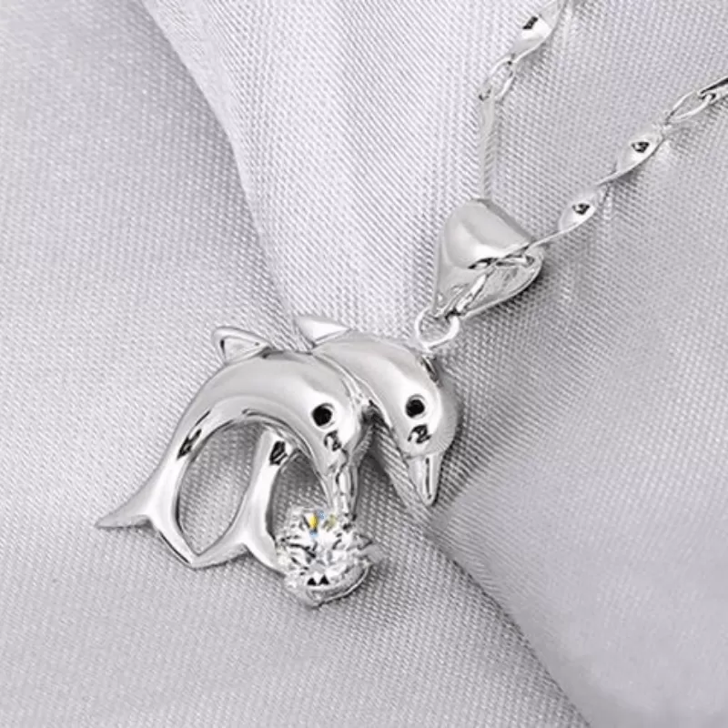 Dolphin Dance Dainty Rhinestone Necklace