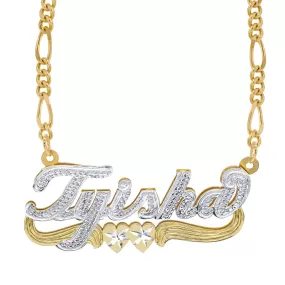 Double Script Name Plate With Beading Tyisha with Figaro chain