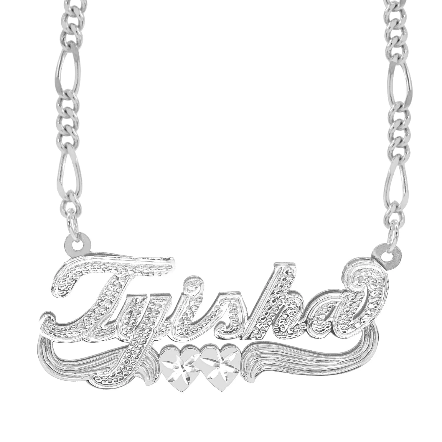 Double Script Name Plate With Beading Tyisha with Figaro chain