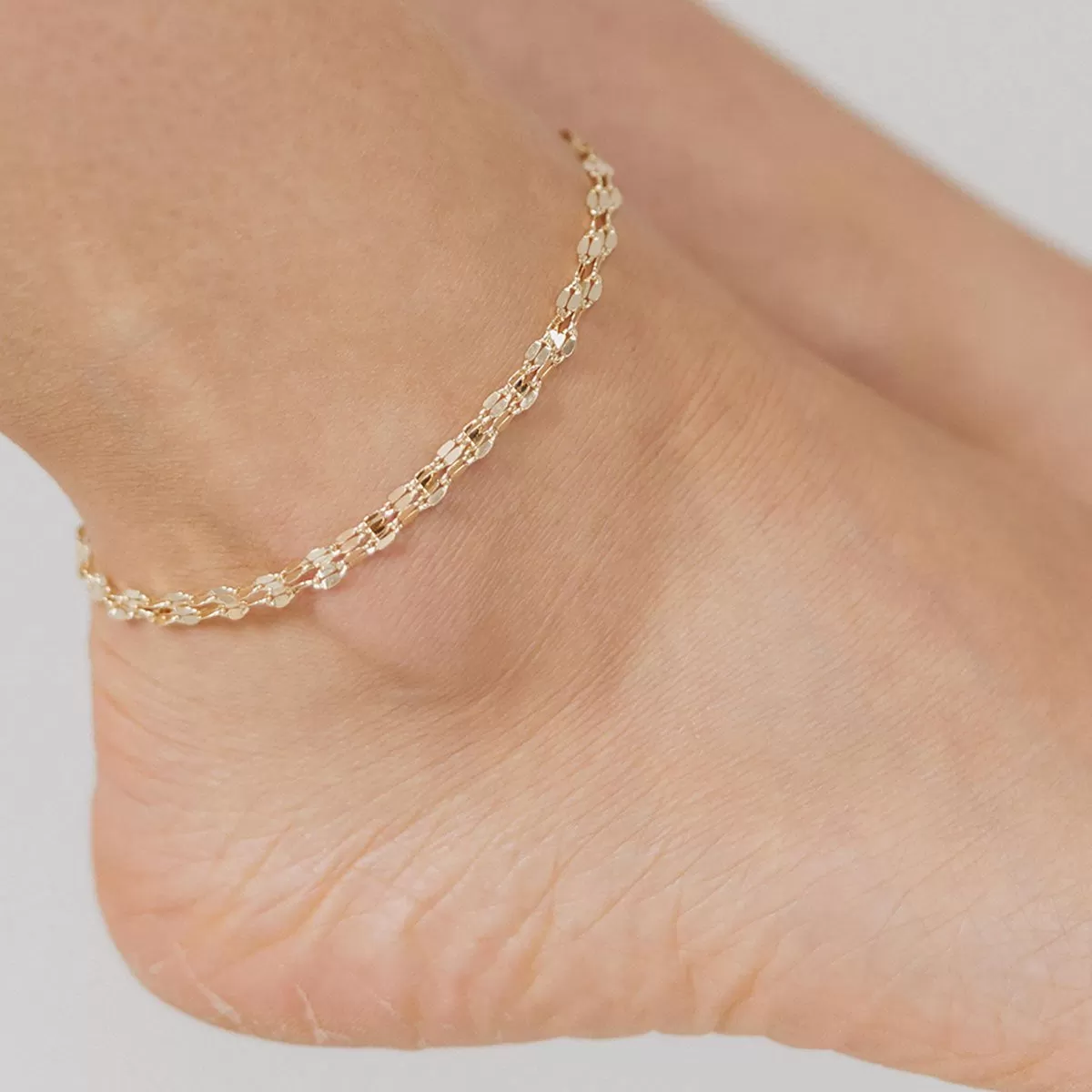 Double Strand Specchio Mirror Chain Anklet (Gold)