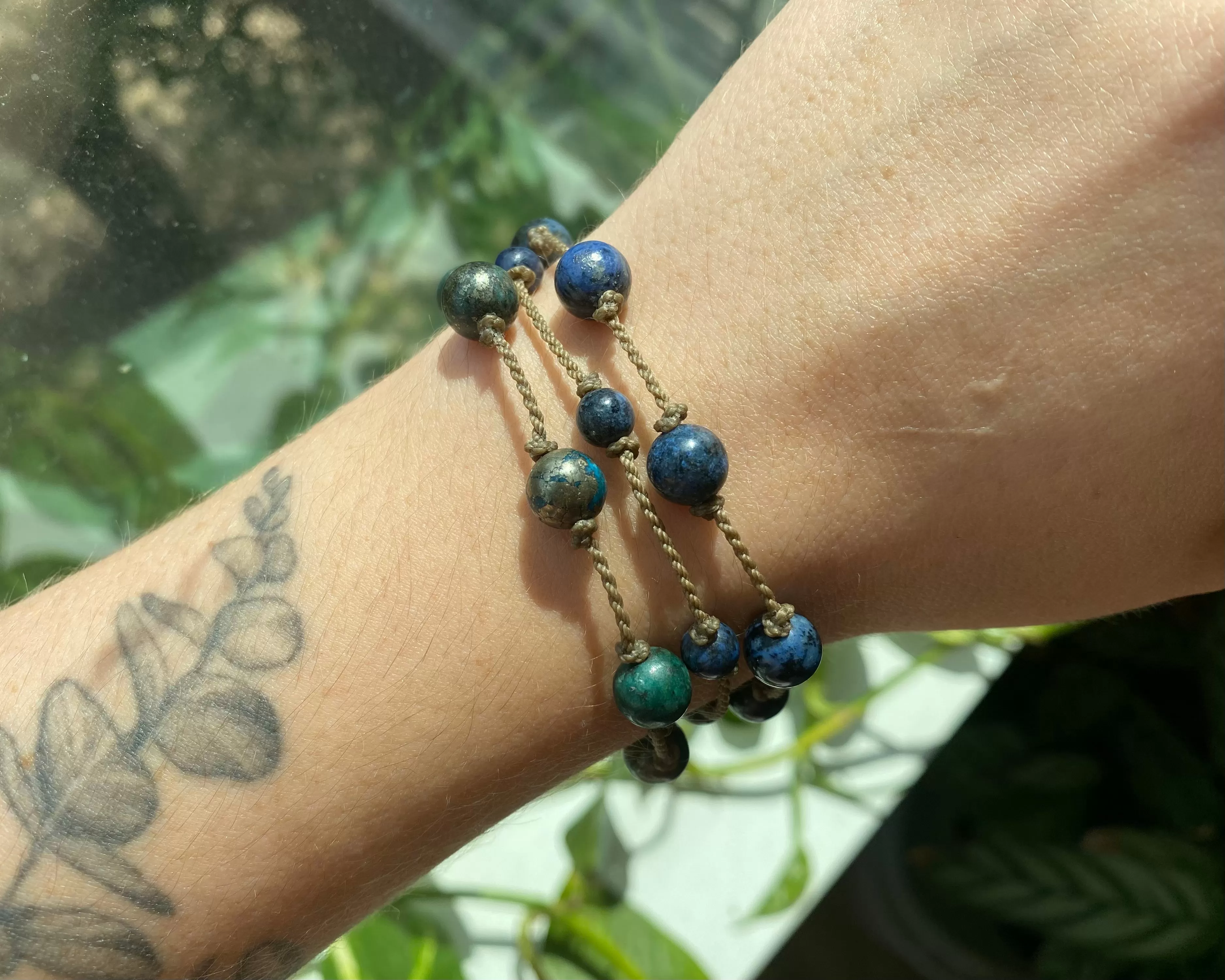 Dumortierite & Pyrite Jade Bracelets