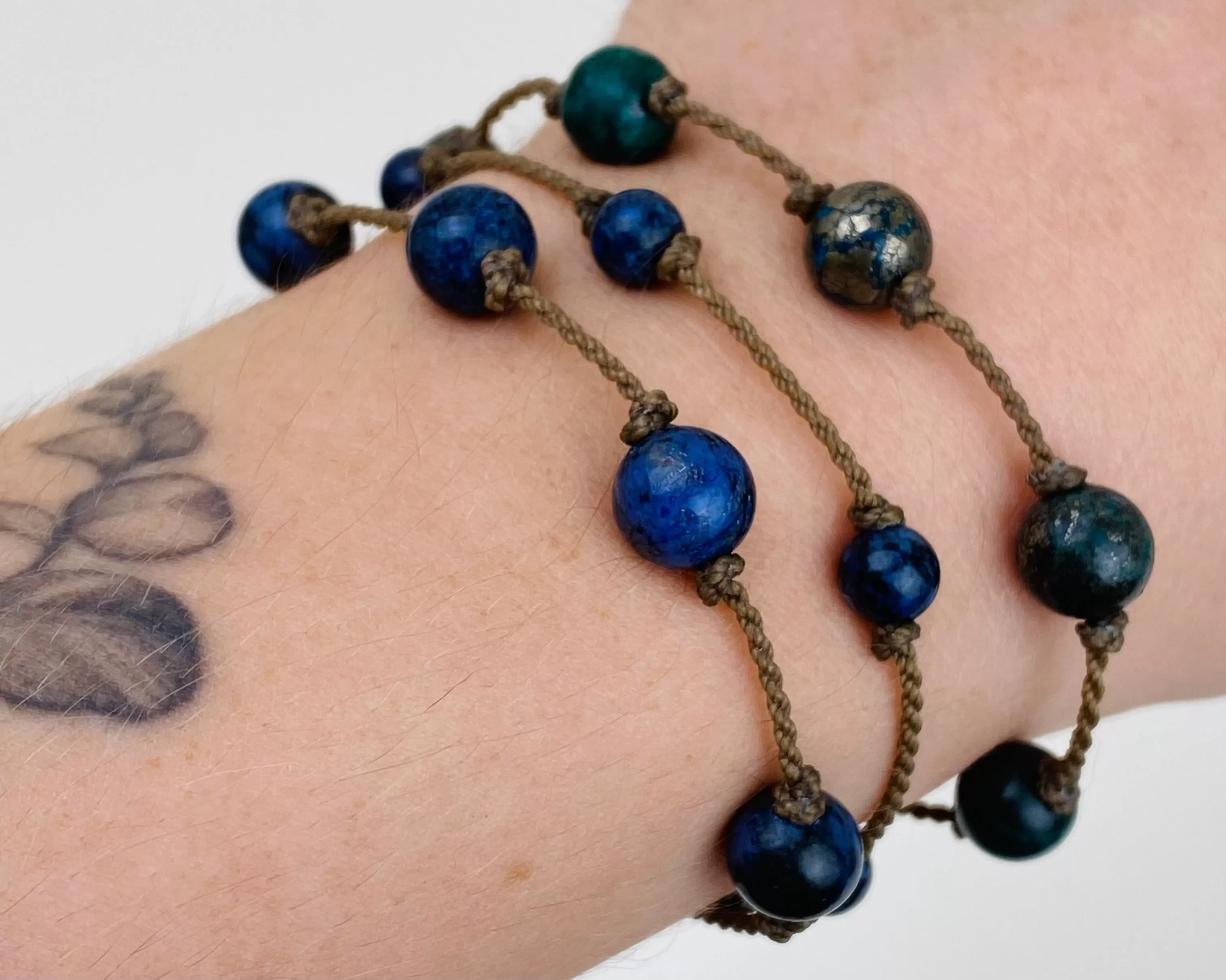 Dumortierite & Pyrite Jade Bracelets