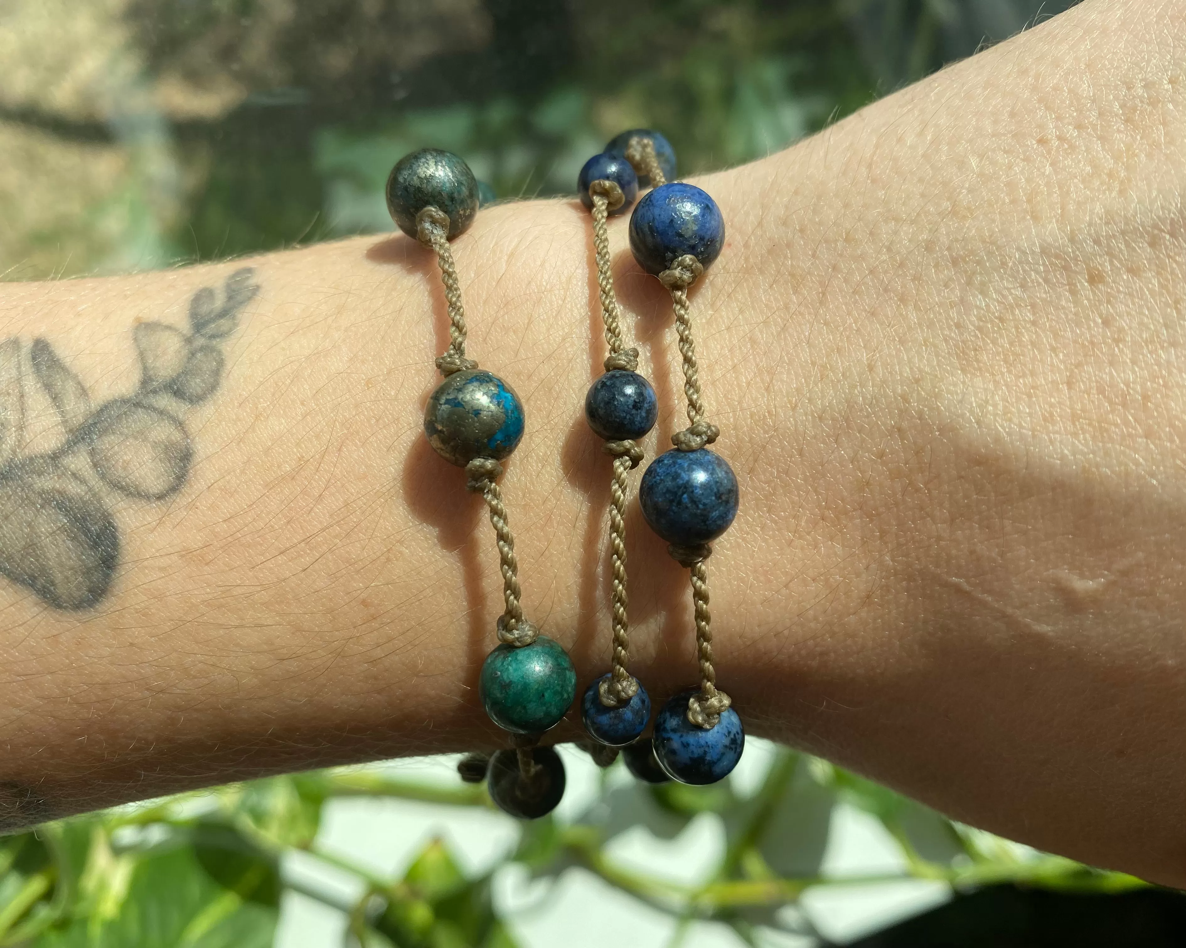 Dumortierite & Pyrite Jade Bracelets