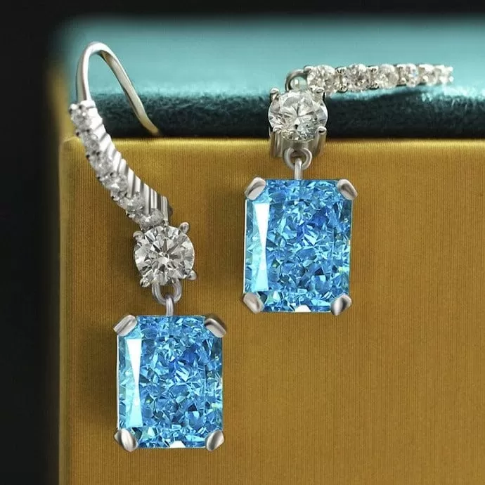 Elegant Aquamarine Citrine Moissanite Drop Dangle Earrings