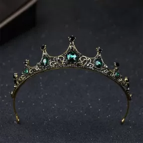 Elegant Baroque Green Crystal Tiara Crown for Women and Girls - Wedding Hair Jewelry Accessory