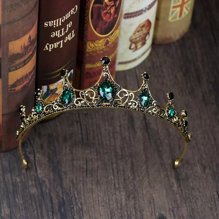 Elegant Baroque Green Crystal Tiara Crown for Women and Girls - Wedding Hair Jewelry Accessory