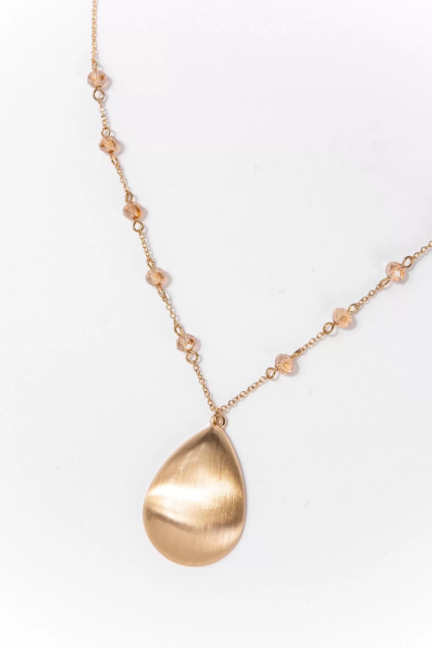 Eloise Metal Teardrop Crystal Necklace - Gold