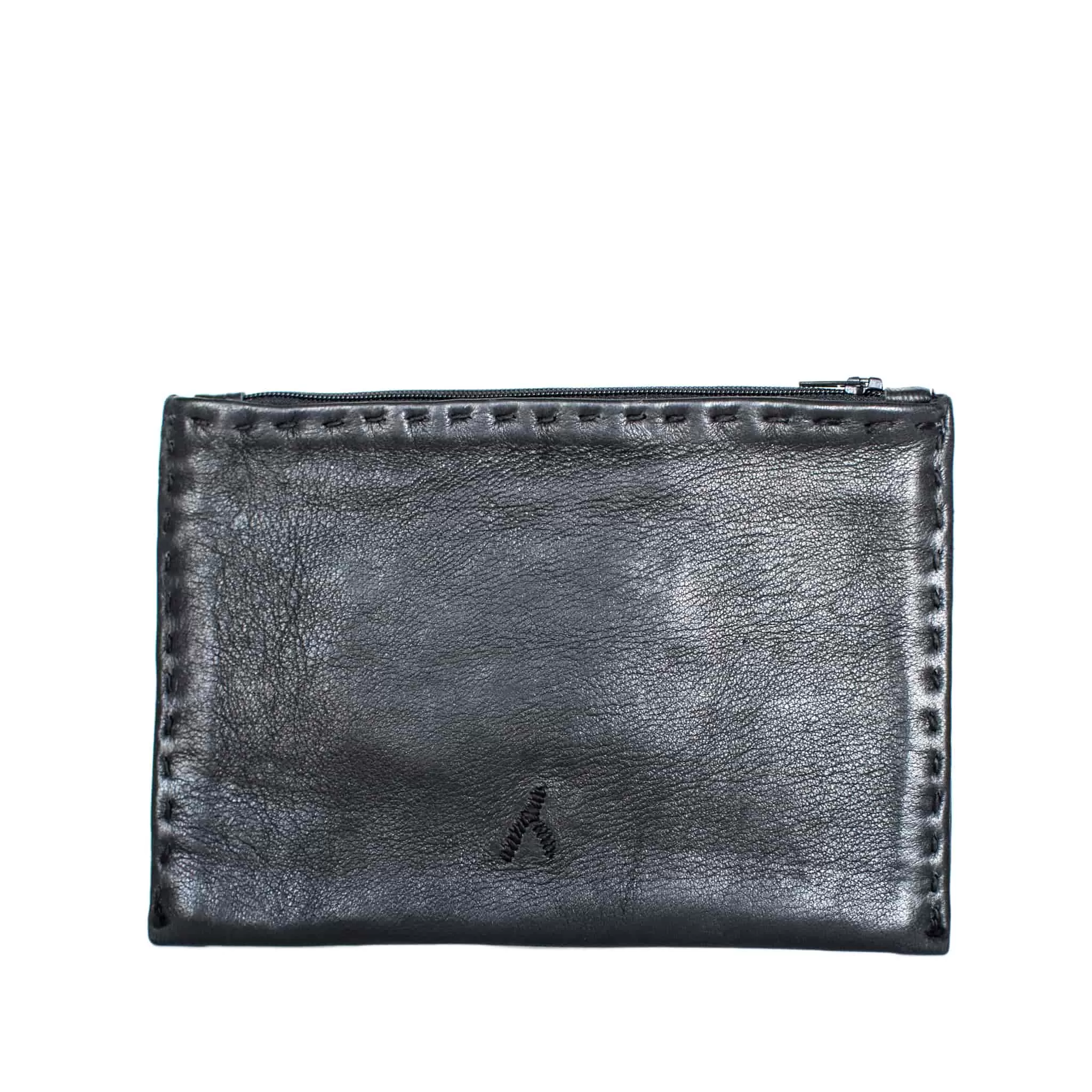 Embroidered Leather Pouch in Black