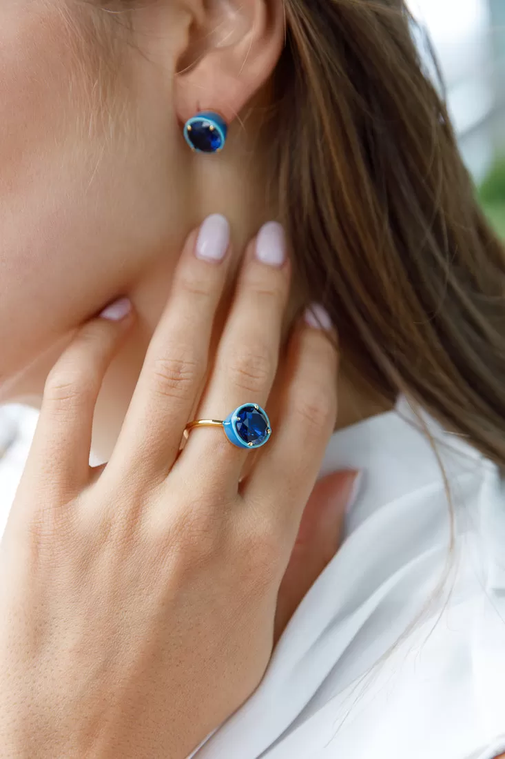 ENAMEL NAVY CRYSTAL RING