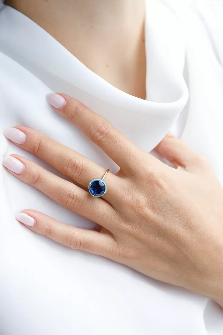 ENAMEL NAVY CRYSTAL RING