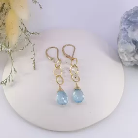 Enchanted - Aquamarine and Moonstone Gold Tiered Earrings