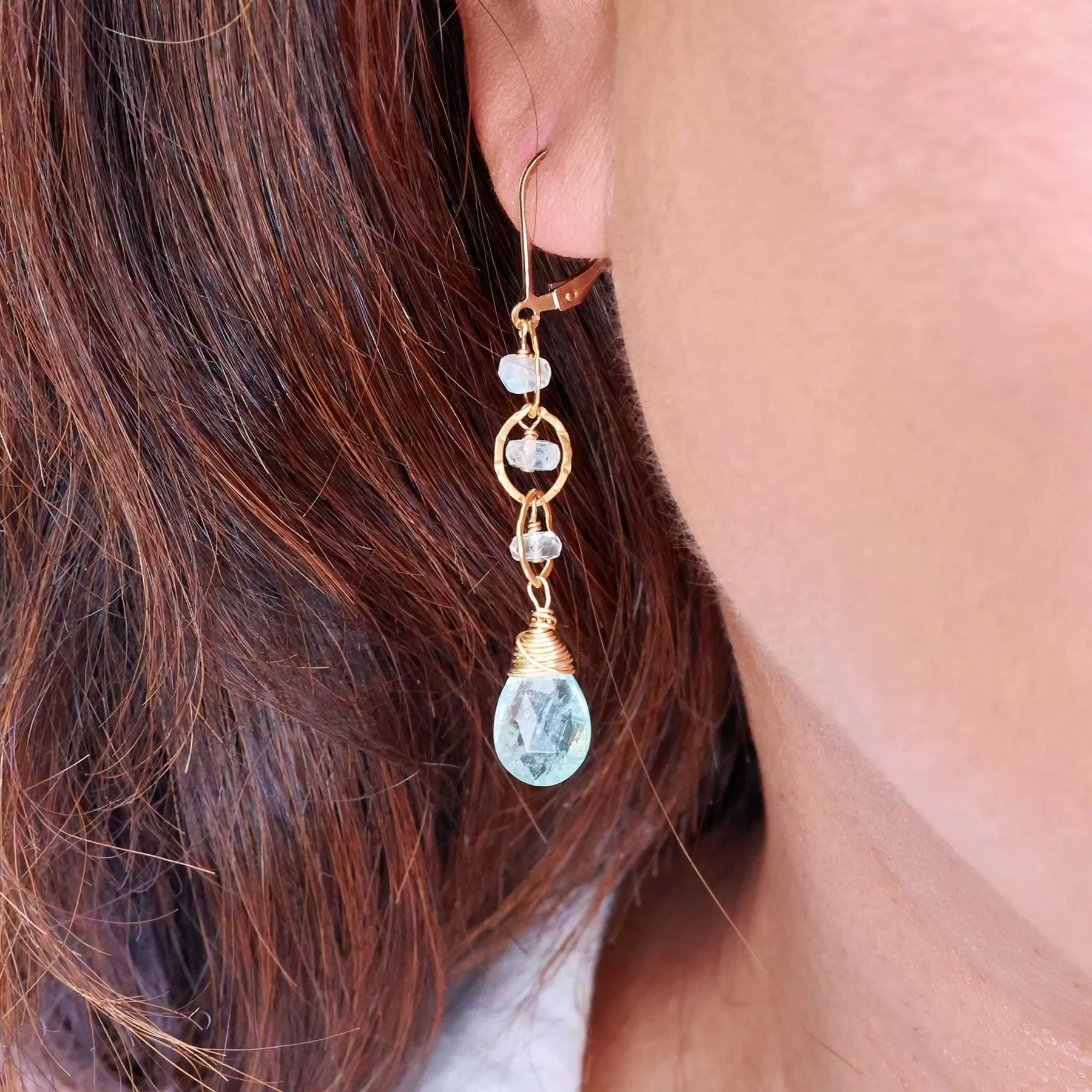 Enchanted - Aquamarine and Moonstone Gold Tiered Earrings