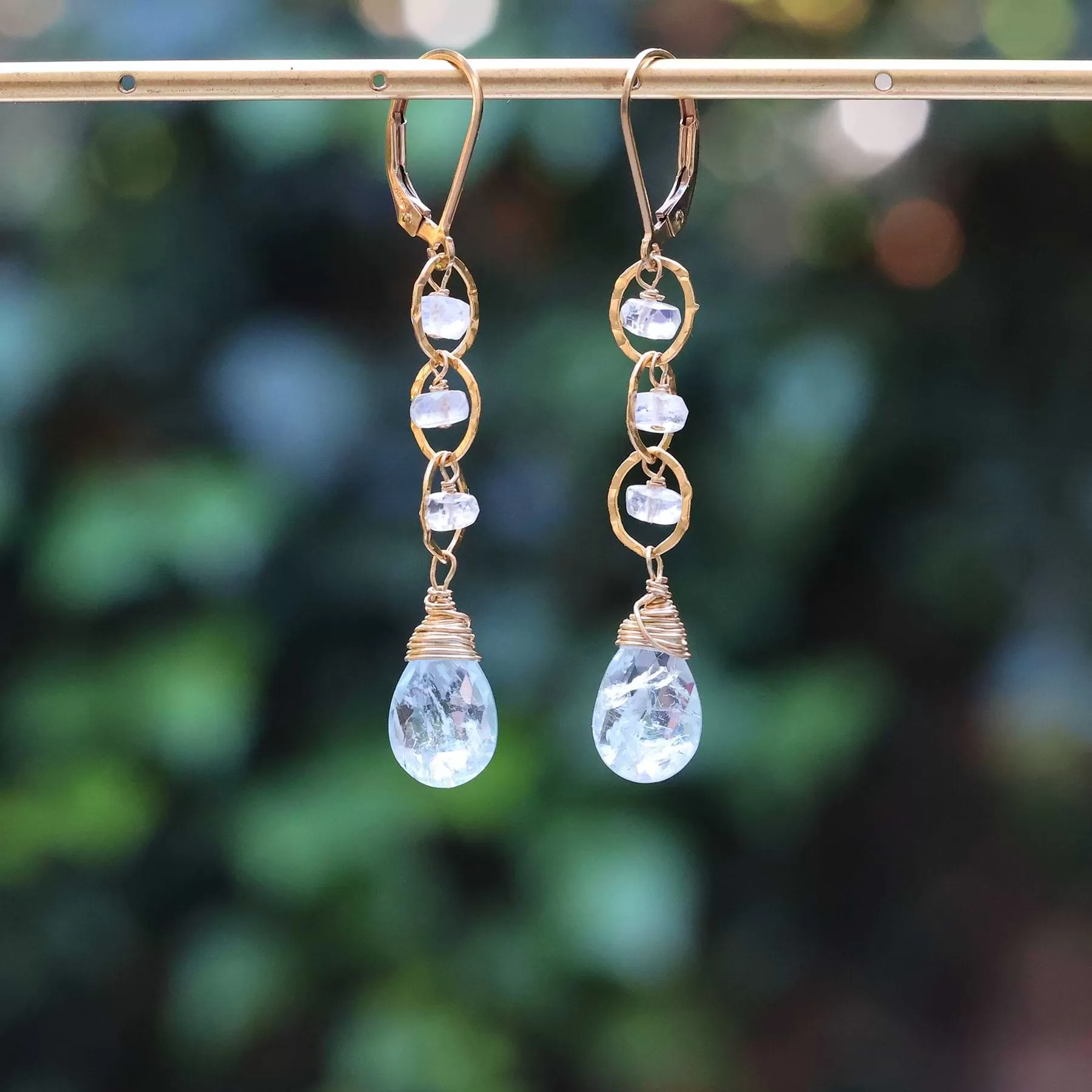 Enchanted - Aquamarine and Moonstone Gold Tiered Earrings