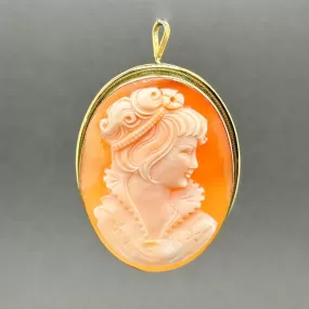 Estate 17K Y Gold 42.10mm Shell Cameo Pendant/Pin