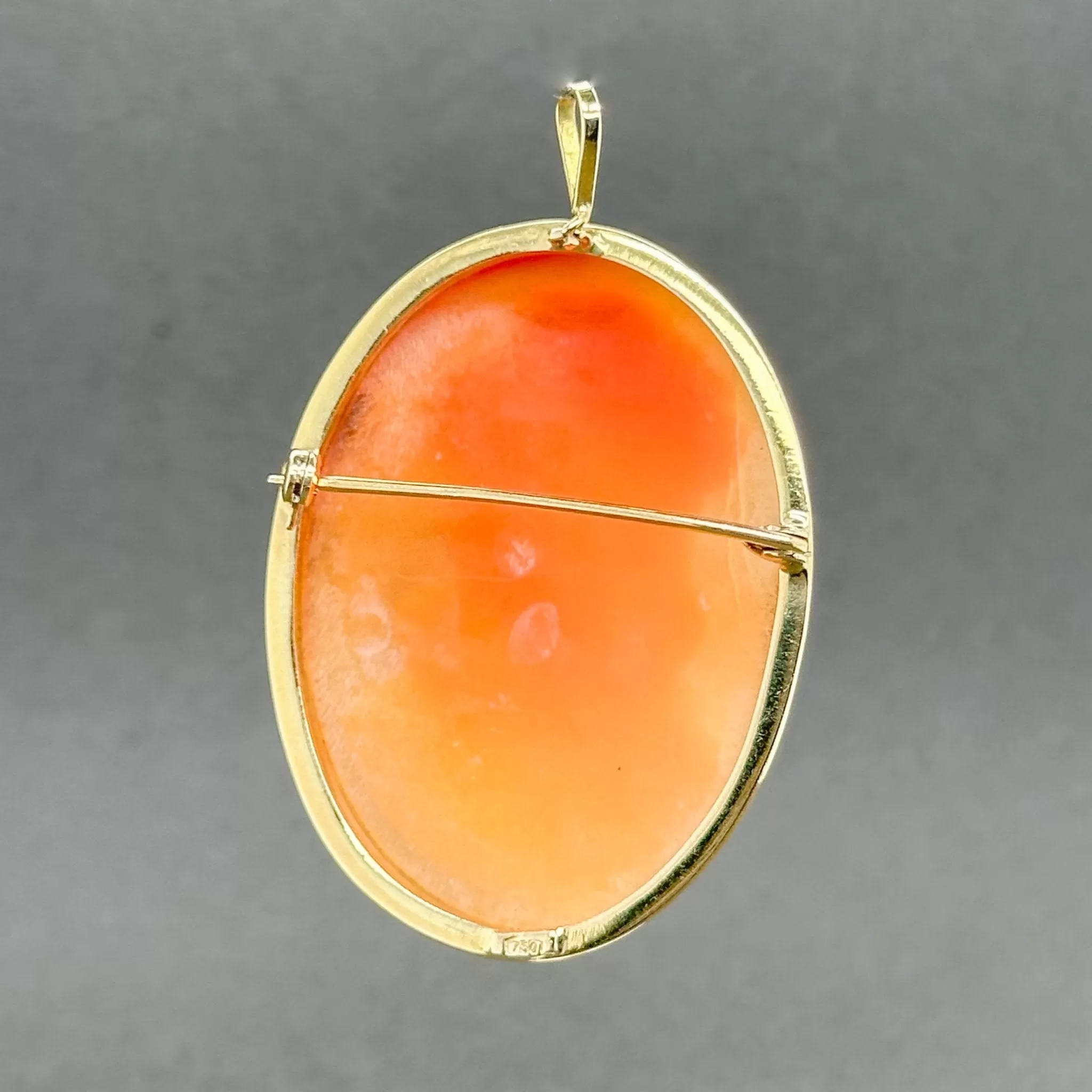 Estate 17K Y Gold 42.10mm Shell Cameo Pendant/Pin