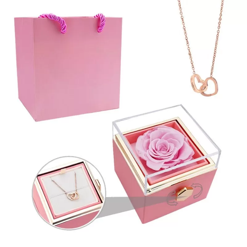 Eternal Rose Box With Custom Engraved Necklaces