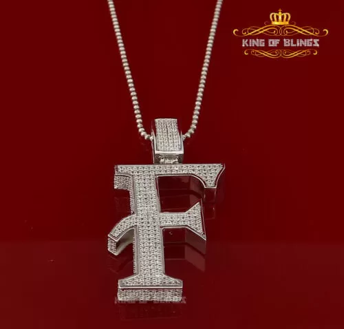 Fancy 925 Silver White Initial Letter F Pendant with 11.37ct Cubic Zirconia