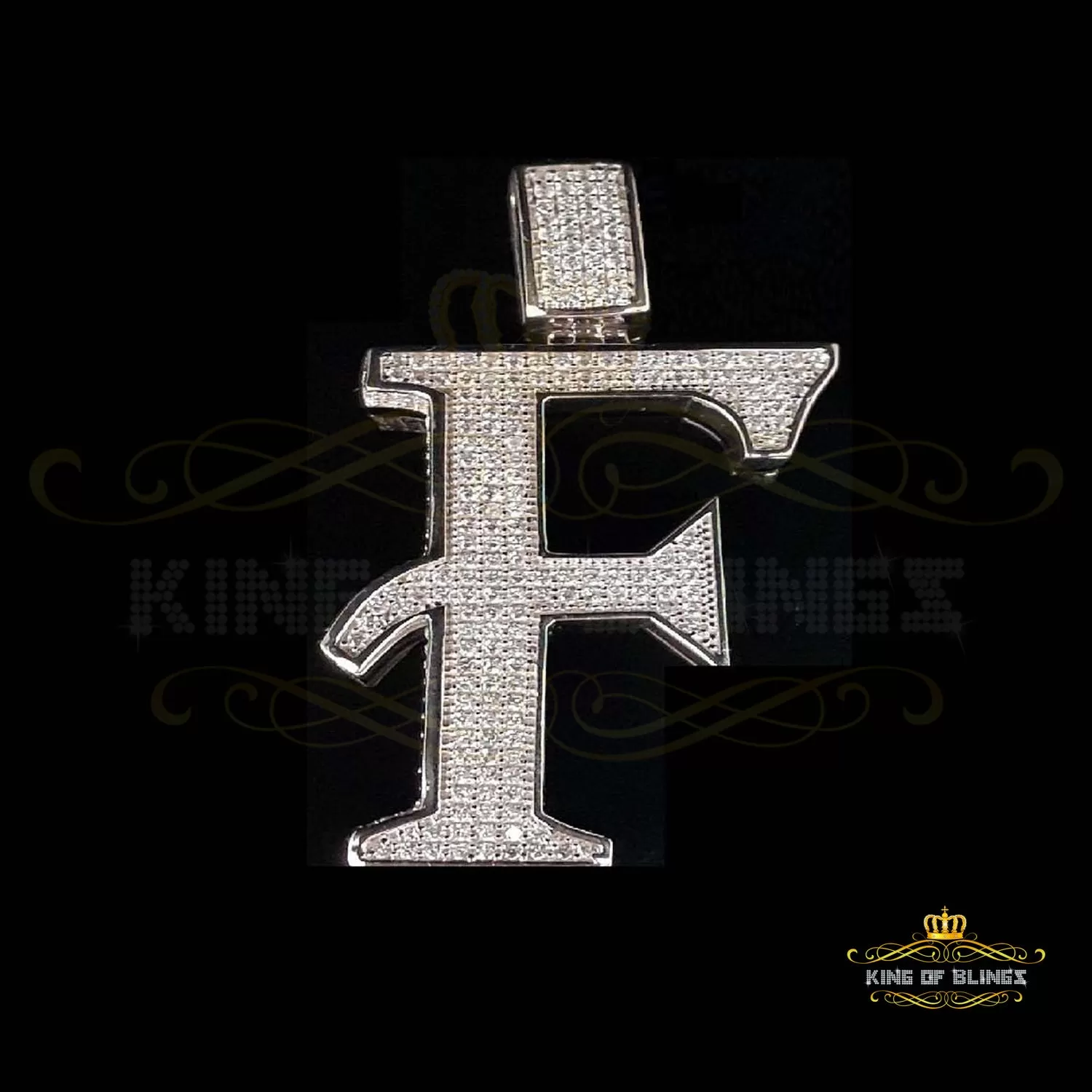 Fancy 925 Silver White Initial Letter F Pendant with 11.37ct Cubic Zirconia