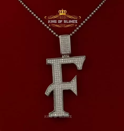 Fancy 925 Silver White Initial Letter F Pendant with 11.37ct Cubic Zirconia