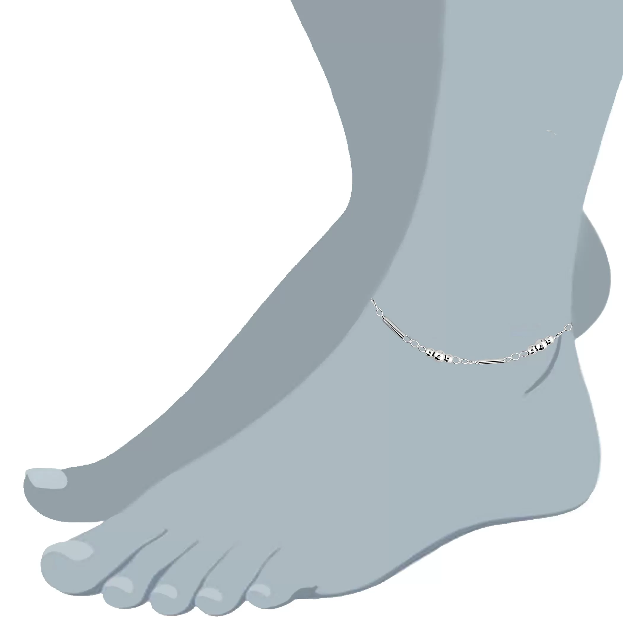 Fancy Link With Faceted Beads Chain Anklet In Sterling Silver