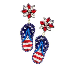 Felt Back American USA Flag Flip Flop Dangle Earrings